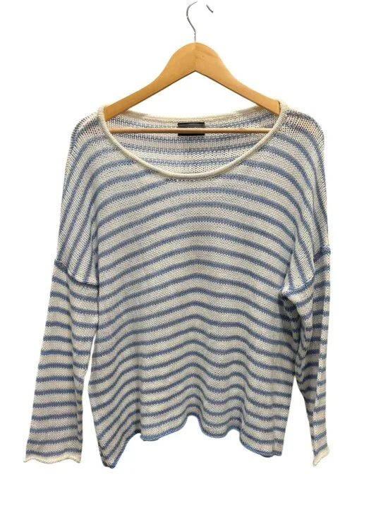 Wooden Ships Striped Sweater M/L Blue White Lightweight Coastal Knit - Picture 2 of 8
